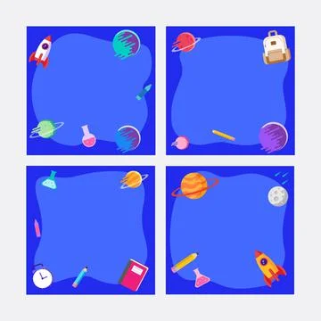 Back to school, frame square template banner, kids concept vector illustratio Stock Illustration