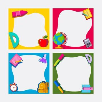 Back to school, frame square template banner, kids  vector illustration Stock Illustration