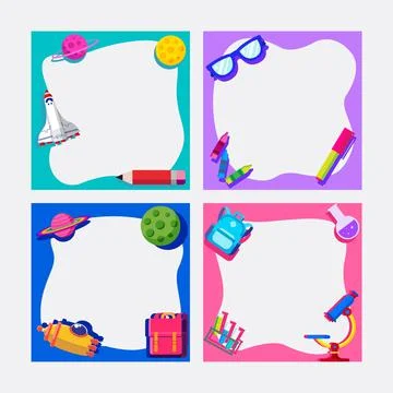 Back to school, frame square template banner, kids vector illustration Stock Illustration