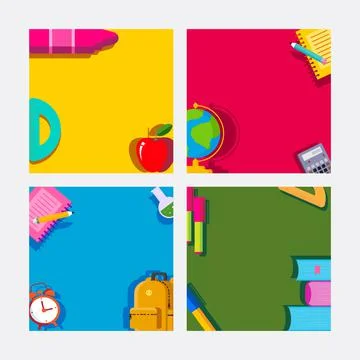 Back to school, frame square template banner, kids vector illustration Stock Illustration