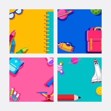 Back to school, frame square template banner, kids concept vector illustratio Stock Illustration