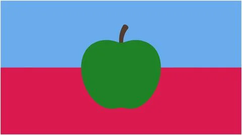 Back to School Fresh green apple fruit illustration on blue and pink backgr.. Ilustración de archivo