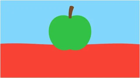 Back to School Fresh green apple fruit illustration on blue and red landsca.. Ilustración de archivo
