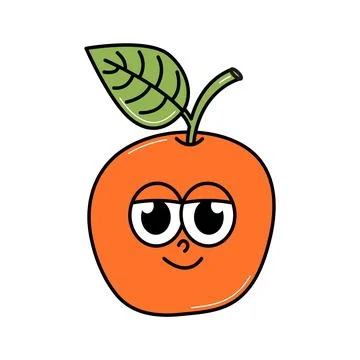 Back school funky cute retro character. Red apple with funny face. Groovy e.. Stock Illustration