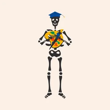 Back to school. Funny Skeleton ready for school with school stationery Stock Illustration