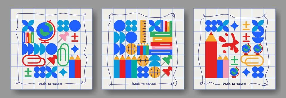 Back to school geometric poster set Illustrazione stock