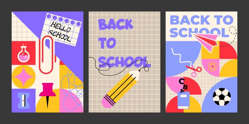Back to school geometric poster set Stock Illustration