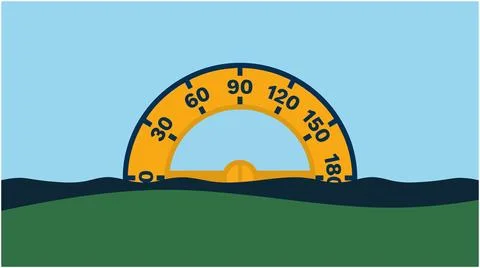 Back to School Geometry protractor over a dark green hill with protractor g.. Stock Illustration