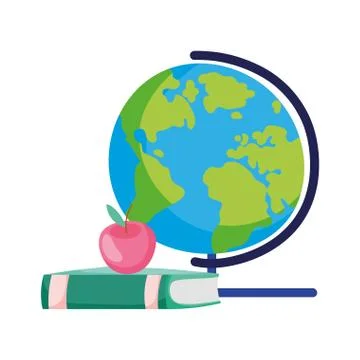 Back to school globe book apple supplies cartoon Stock Illustration