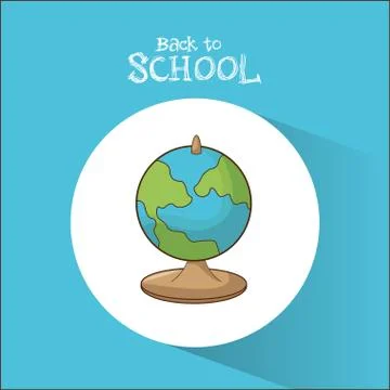 Back to school globe map symbol blue background Stock Illustration