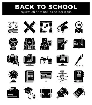 Back to school glyph pack Stock Illustration