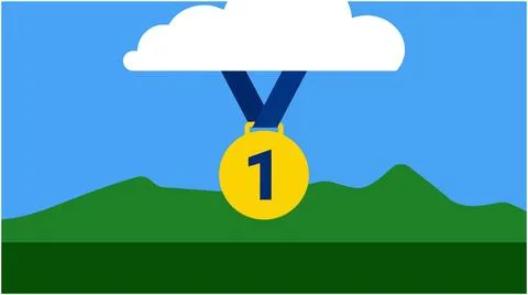 Back to School Gold first place medal hanging from a cloud with achievement.. Stock Illustration