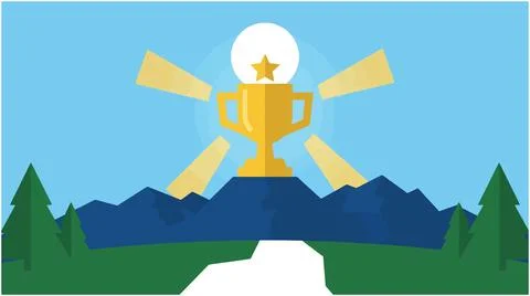 Back to School Golden trophy winner concept illustration with mountain back.. Ilustración de archivo
