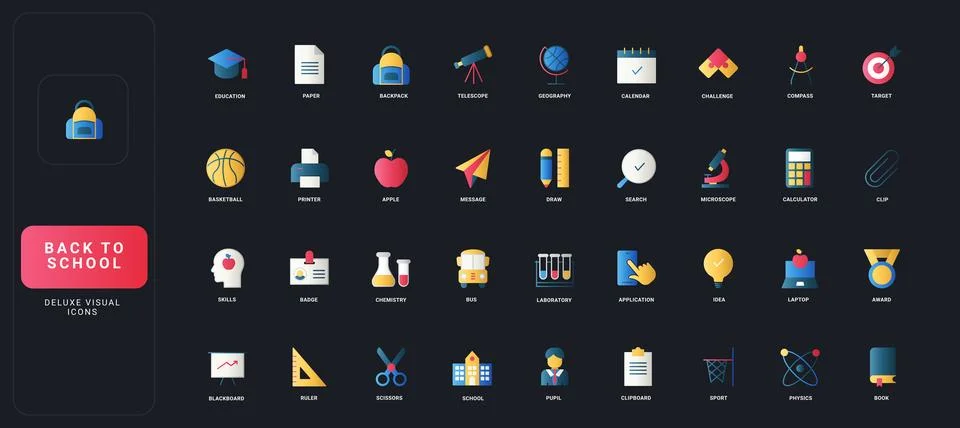 Back to School Gradient Flat Icon Set イラスト素材