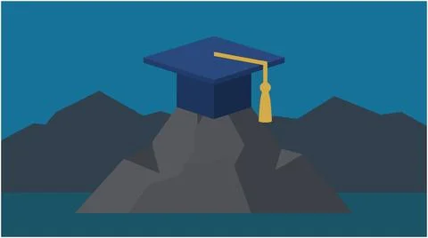 Back to School Graduation cap on top of a mountain peak with graduation mou.. Stock Illustration