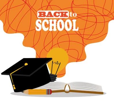 Back to school, graduation hat book pencil creativity elementary education Stock Illustration