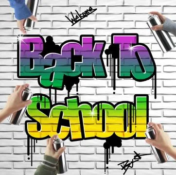 Back to school graffiti on brick wall 스톡 일러스트