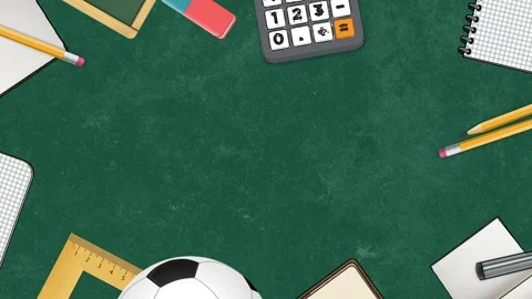 Back to School Green Chalkboard Background with Classroom Supplies Border Stock Footage 341378878