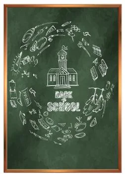 Back to school. Green school board with drawings on the theme of education Stock Illustration