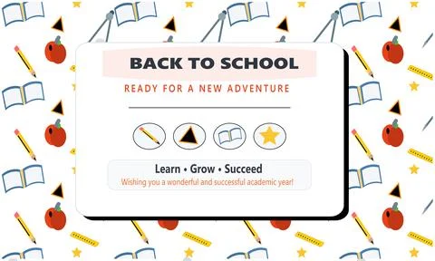 Back to school greeting card vector, educational banner Stock Illustration