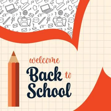 Back to School greeting with doodle pattern, abstract shapes, and a pencil... Stock Illustration