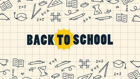 Back to School greeting with doodles on grid paper.Vector illustration. Stock Illustration