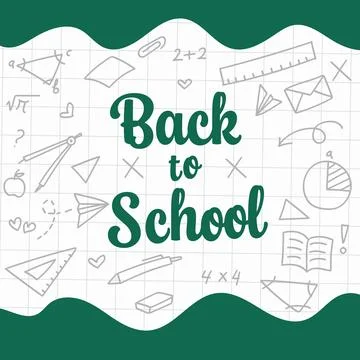 Back to School greeting with of various school supplies and academic symbol.. Stock Illustration