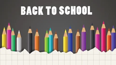 Back to School greetings background with colored pencils and torn paper.Vec.. Stock Illustration