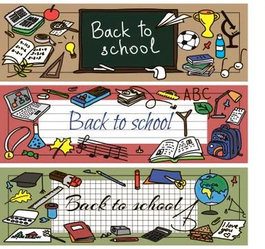 Back to school had drawn doodle set of banners Stock Illustration