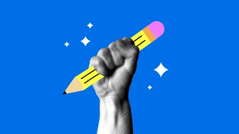 Back to school. Halftone hand holding pencil. Knowledge concept Stock Footage 333618364