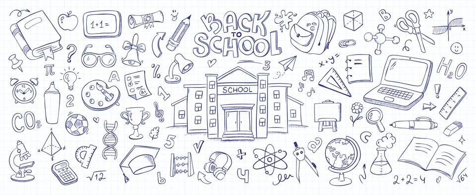 Back to School hand drawn doodle vector set with education icons. Stock Illustration