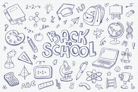 Back to School hand drawn doodle vector set with education icons. Stock Illustration