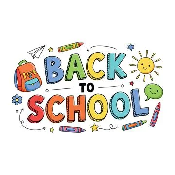 Back to school hand drawn doodle with a backpack, sun, crayons, and paper p.. Stock Illustration