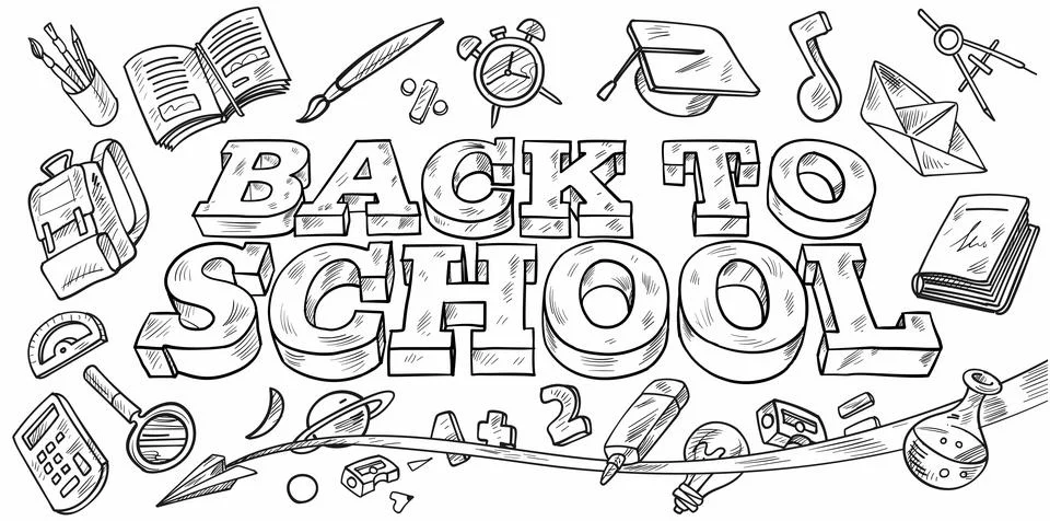 Back to School Hand Drawn Doodle Lettering, Vector Stock Illustration