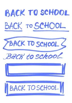 Back to school, hand-drawn elements with a blue felt-tip pen on a white Stockillustratie