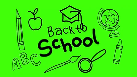 Back to School Hand Drawn Icons Motion Graphics on Green Background Stock Footage 165352444