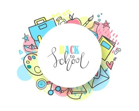 Back to school. Hand drawn school supplies on white background.Vector Illustrazione stock