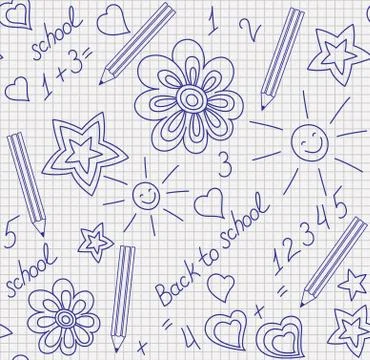 Back to school hand-drawn seamless pattern Illustrazione stock