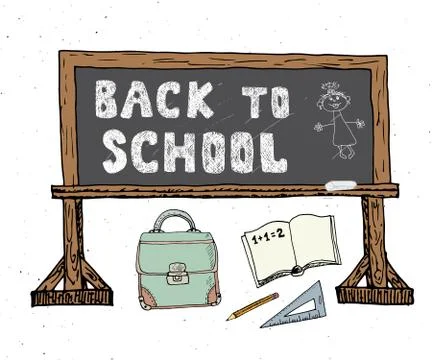 Back to School hand drawn sketch doodles set, vector illustration. Illustrazione stock