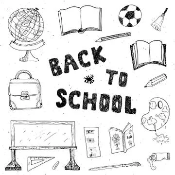 Back to School hand drawn sketch doodles set, vector illustration. イラスト素材