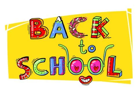 Back to School hand drawn words in a fun cartoon style.Vector illustration Stock Illustration