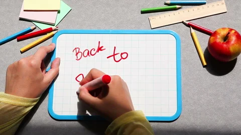 Back to school, hand write text on blackboard, education Stock Footage 92748207