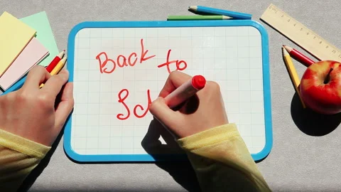 Back to school, hand write words on blackboard Stock Footage 93695411