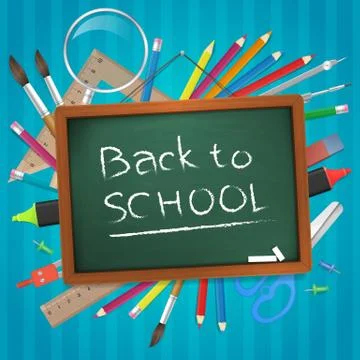 Back to school hand written on chalkboard vector illustration Ilustración de archivo