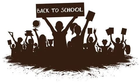 Back to school. Happy school children or first graders, boy is holding bann.. Stock Illustration
