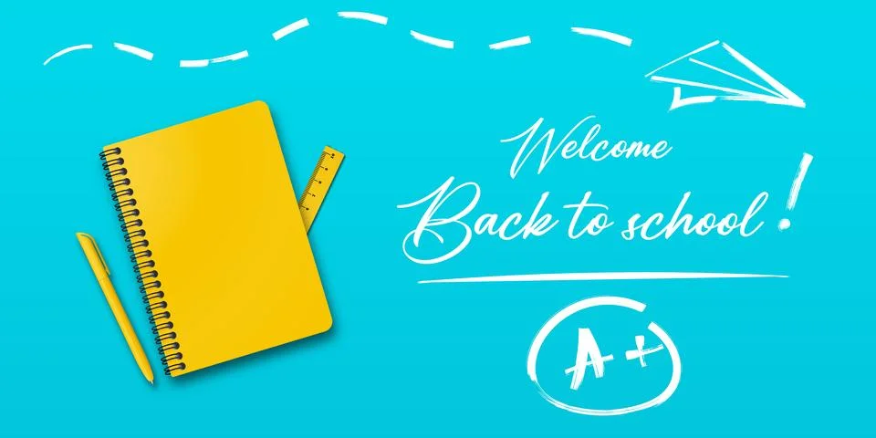 Back to school. Holiday for students. Vector banner concept with notebook and 스톡 일러스트
