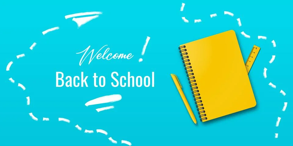 Back to school. Holiday for students. Vector banner concept with notebook and Stock Illustration