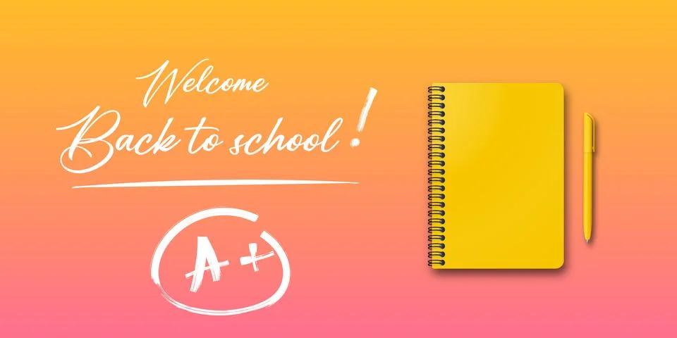 Back to school. Holiday for students. Vector banner concept with notebook and 스톡 일러스트