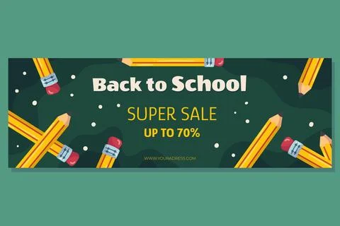 Back to school horizontal banner template for sale with classic yellow pencil Stock Illustration