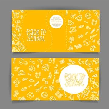 Back to school horizontal flyer template with different school objects. Schoo Stock Illustration